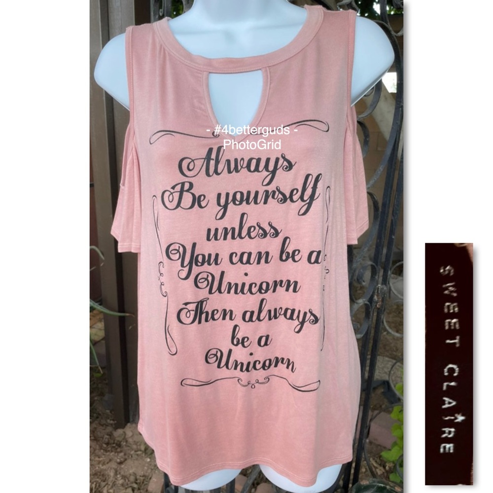 New Always Be Yourself unless You Can be Unicorn Cold Shoulder Shirt Rose Pink L